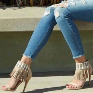 Chinese Laundry fringe ankle strap heel